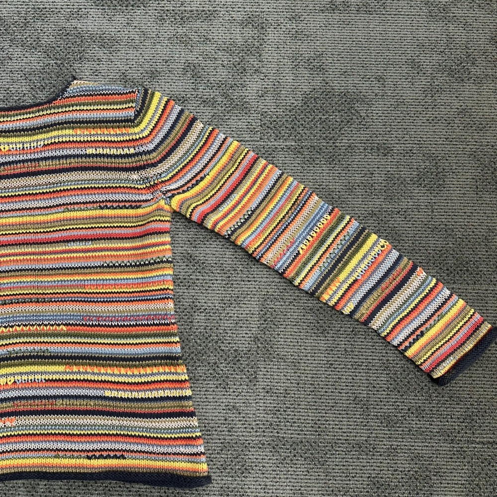 Sigrid Olsen SO Blue Multi Color Striped V-Neck Knit Sweater Womens Medium - Picture 6 of 8
